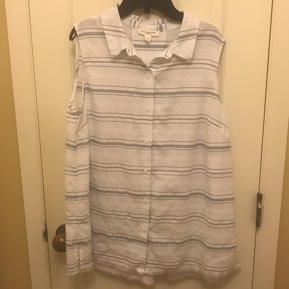 beach lunch lounge Blue & White Stripe Sleeveless